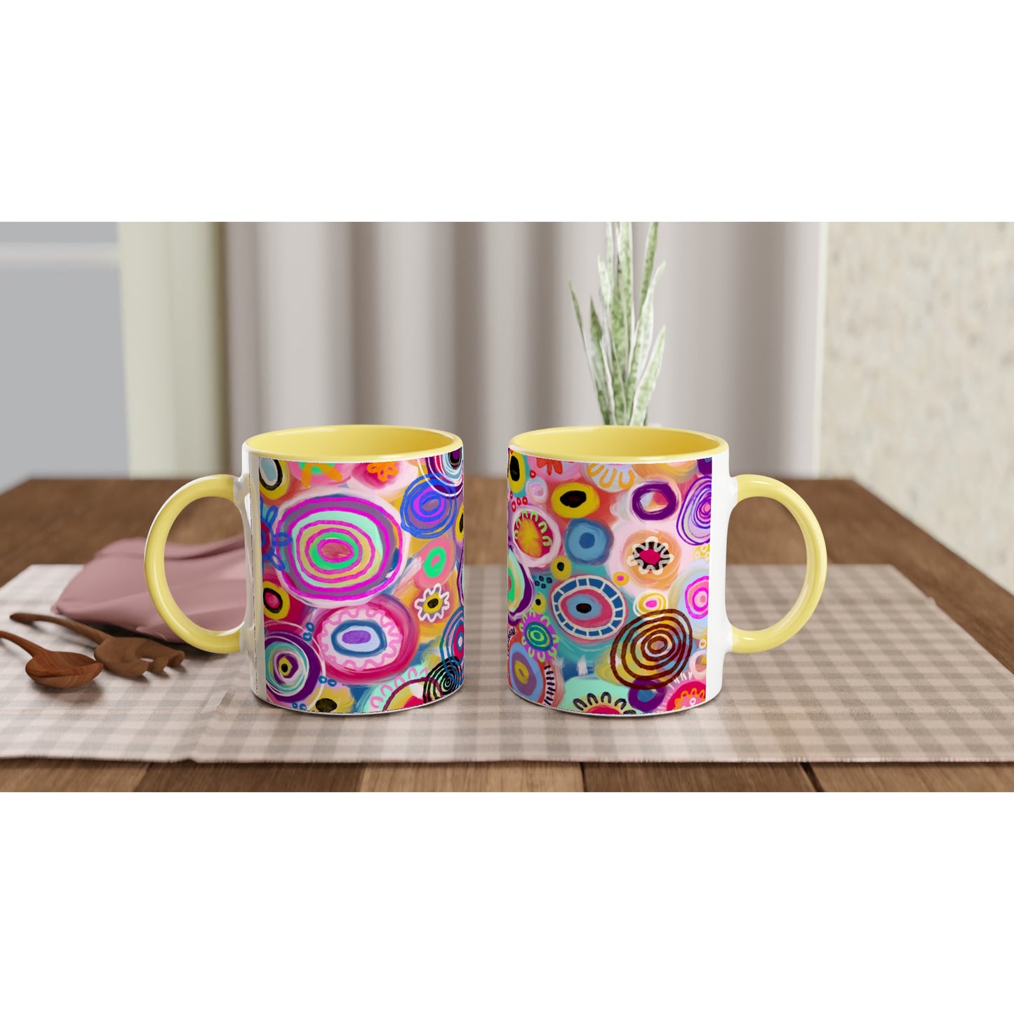 Aboriginal Art | Flower Meadow | White 11oz Ceramic Mug with Color Inside