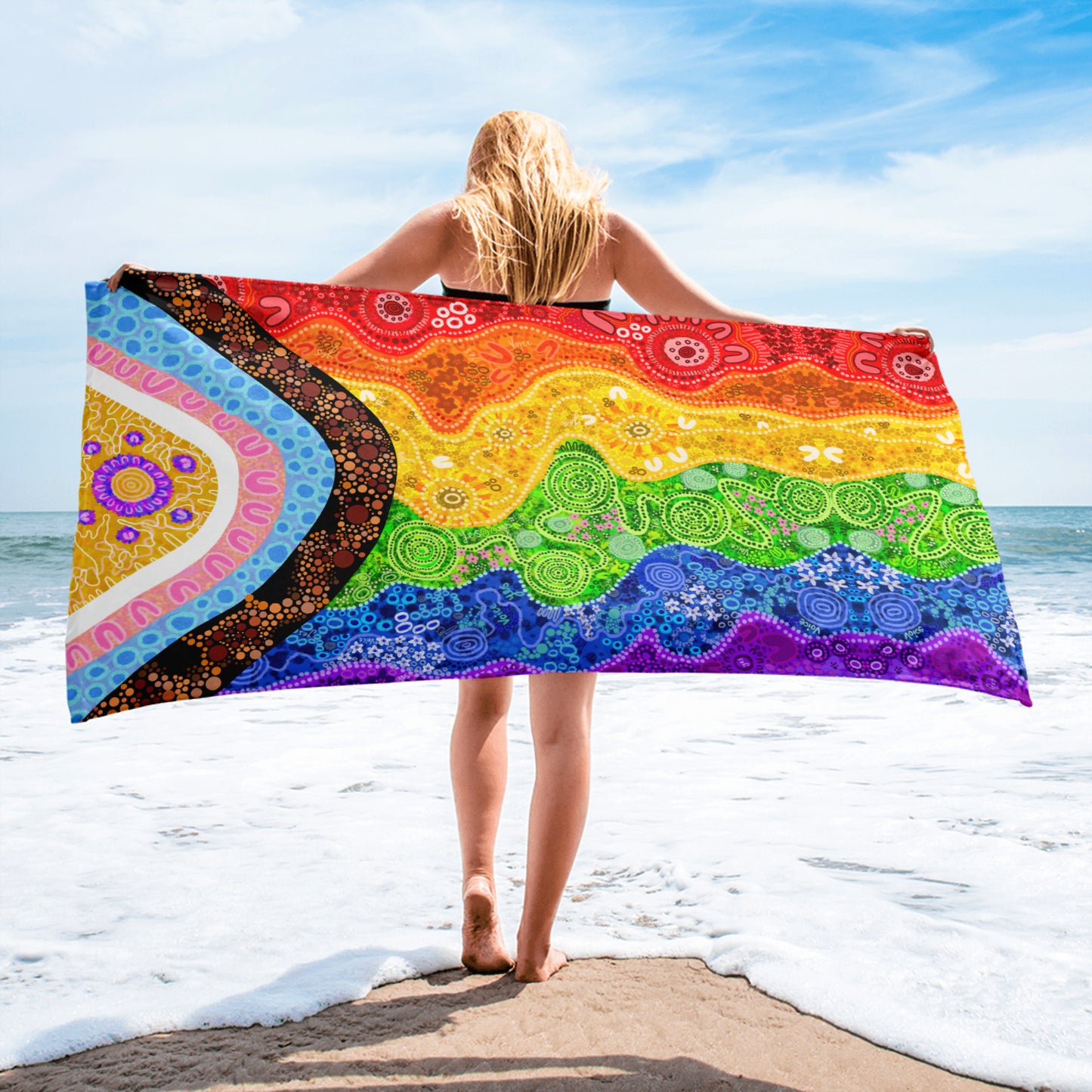 Aboriginal Artwork | Equality LGBTQIA Inclusive Pride Flag | Towel