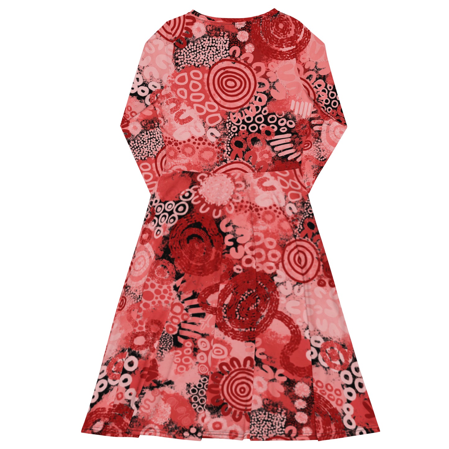 Aboriginal Art Print | Red Ochre | Long Sleeve Midi Dress