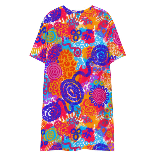 Aboriginal Art Print | Technicolour | T-shirt Dress